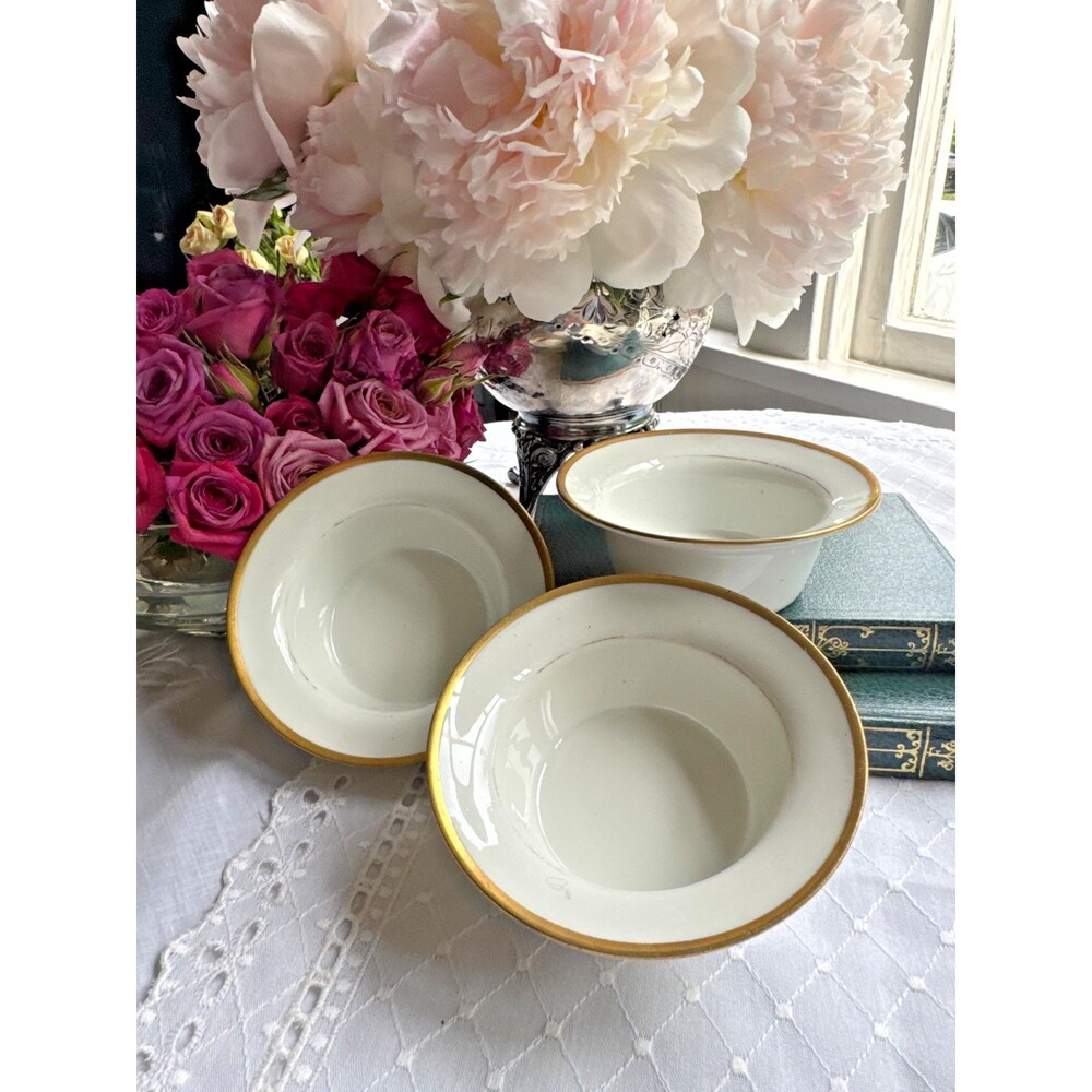 Antique MZ Austria Porcelain Ramekins Set 3 Gold Gilt Footed Dessert Bowls